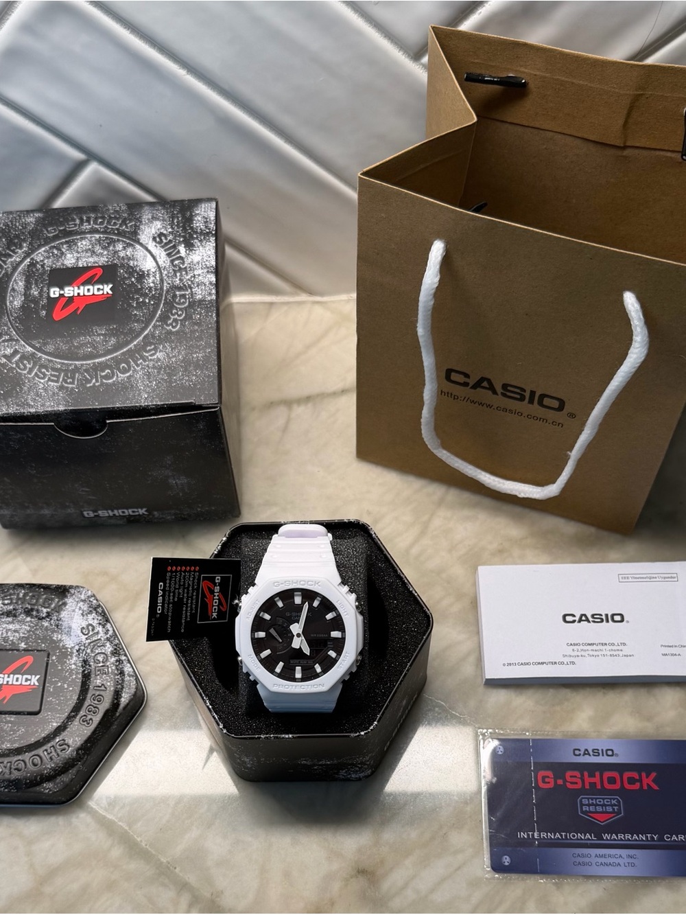Casio G-Shock Men's Watch — White Band with Black Dial